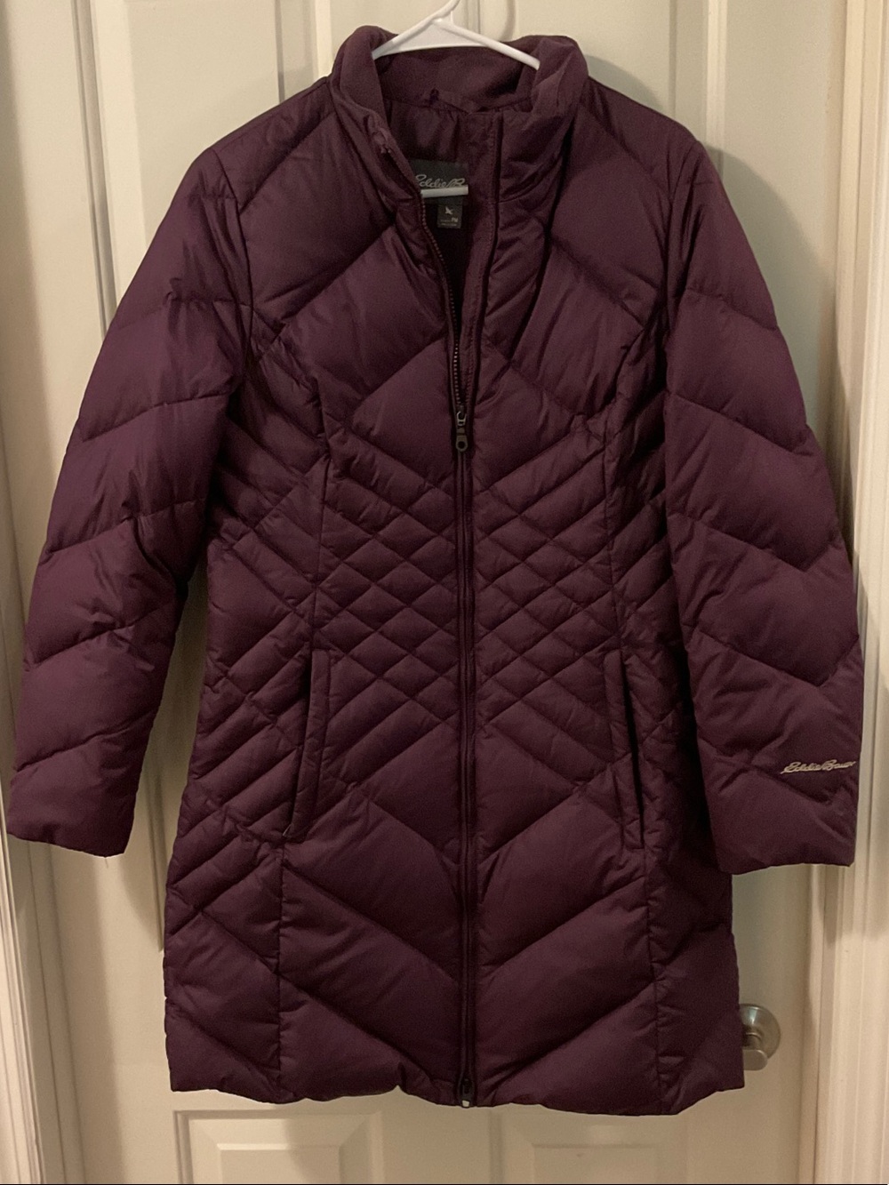 Eddie Bauer Long Puffer Coat Down Filling Purple Size Petite M Barely Worn